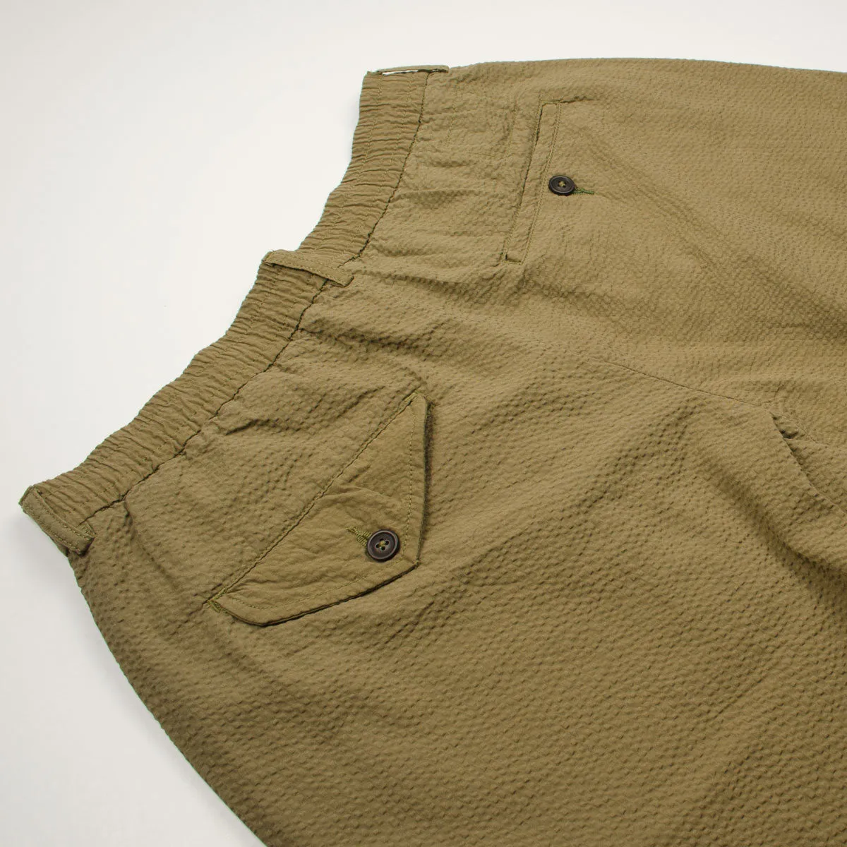 Universal Works Pleated Track Pant Cotton Seersucker Olive - Buy Online