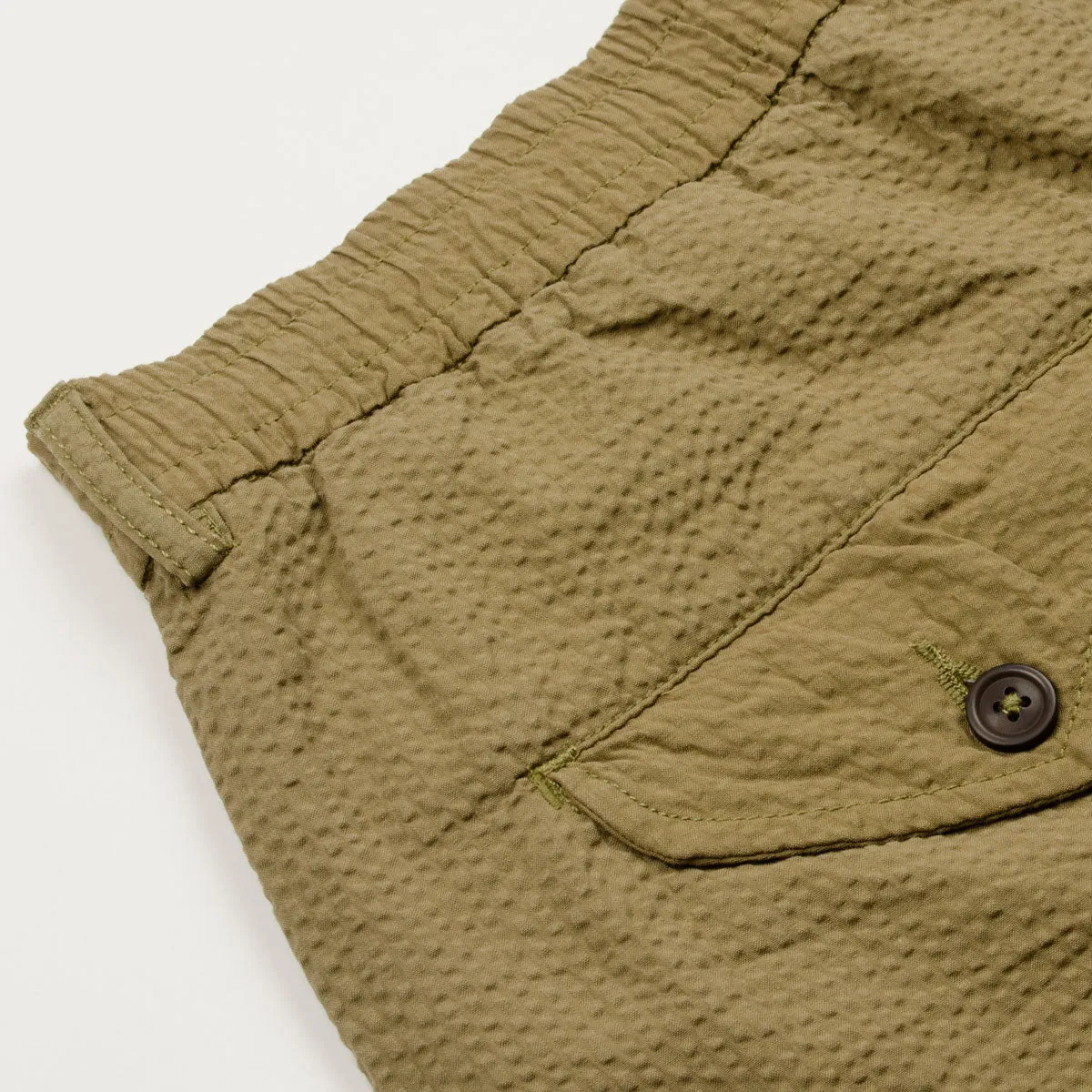 Universal Works Pleated Track Pant Cotton Seersucker Olive - Buy Online