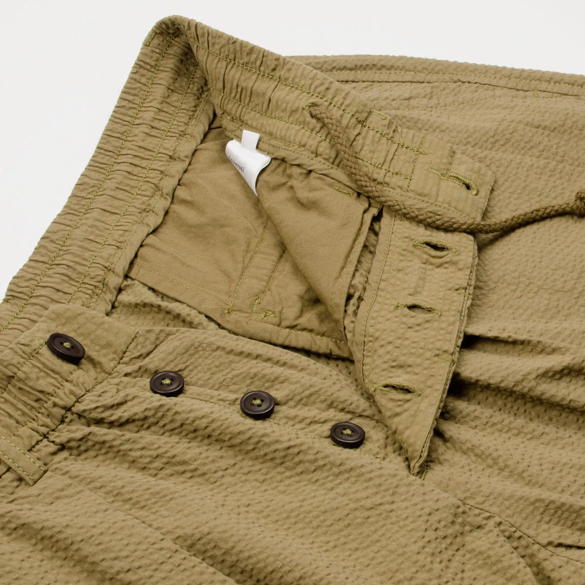 Universal Works Pleated Track Pant Cotton Seersucker Olive - Buy Online