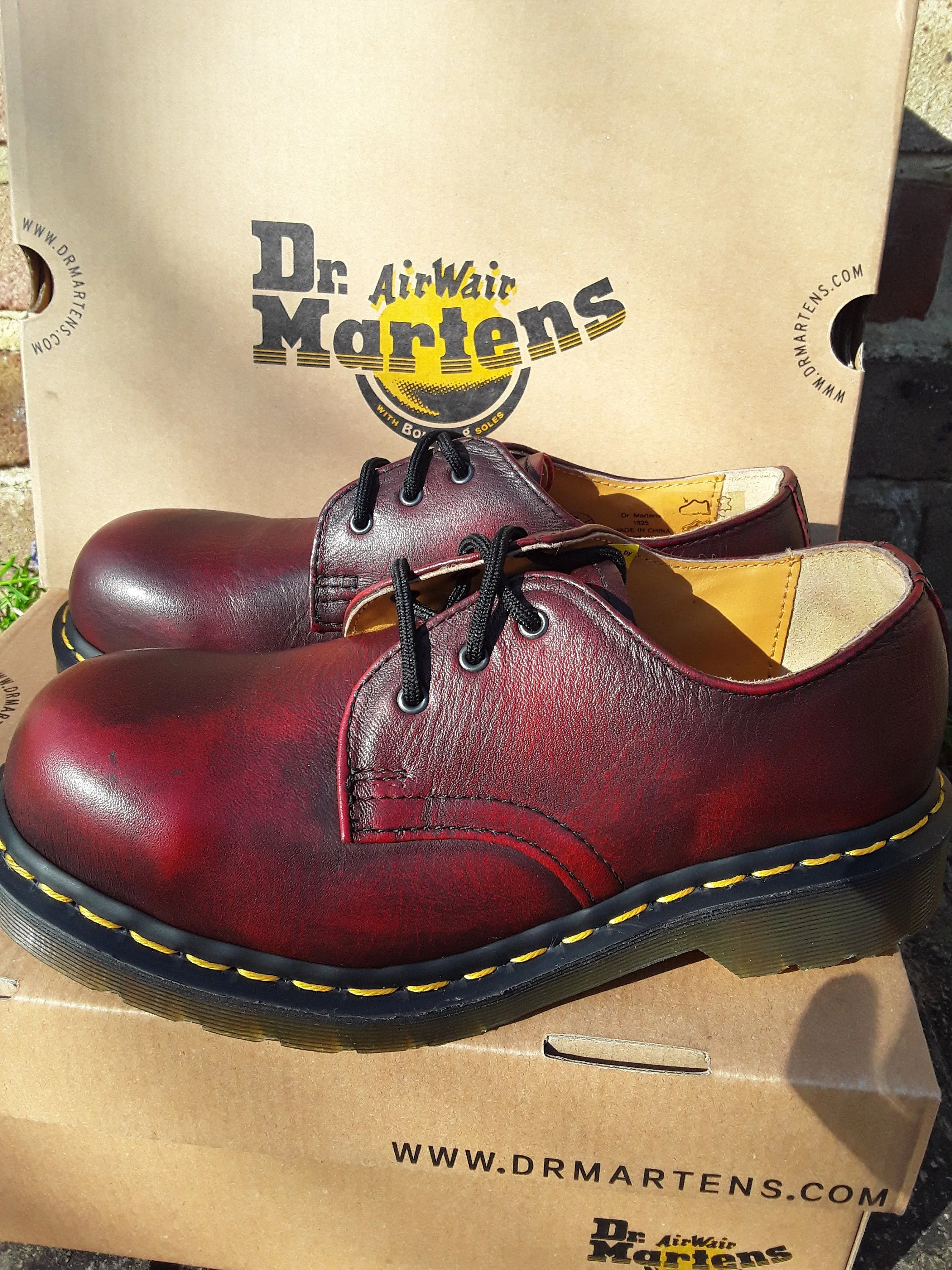 Vintage Deep Red Dr. Martens Shoes, 3-Hole Steel Toe, Sizes UK3-UK6