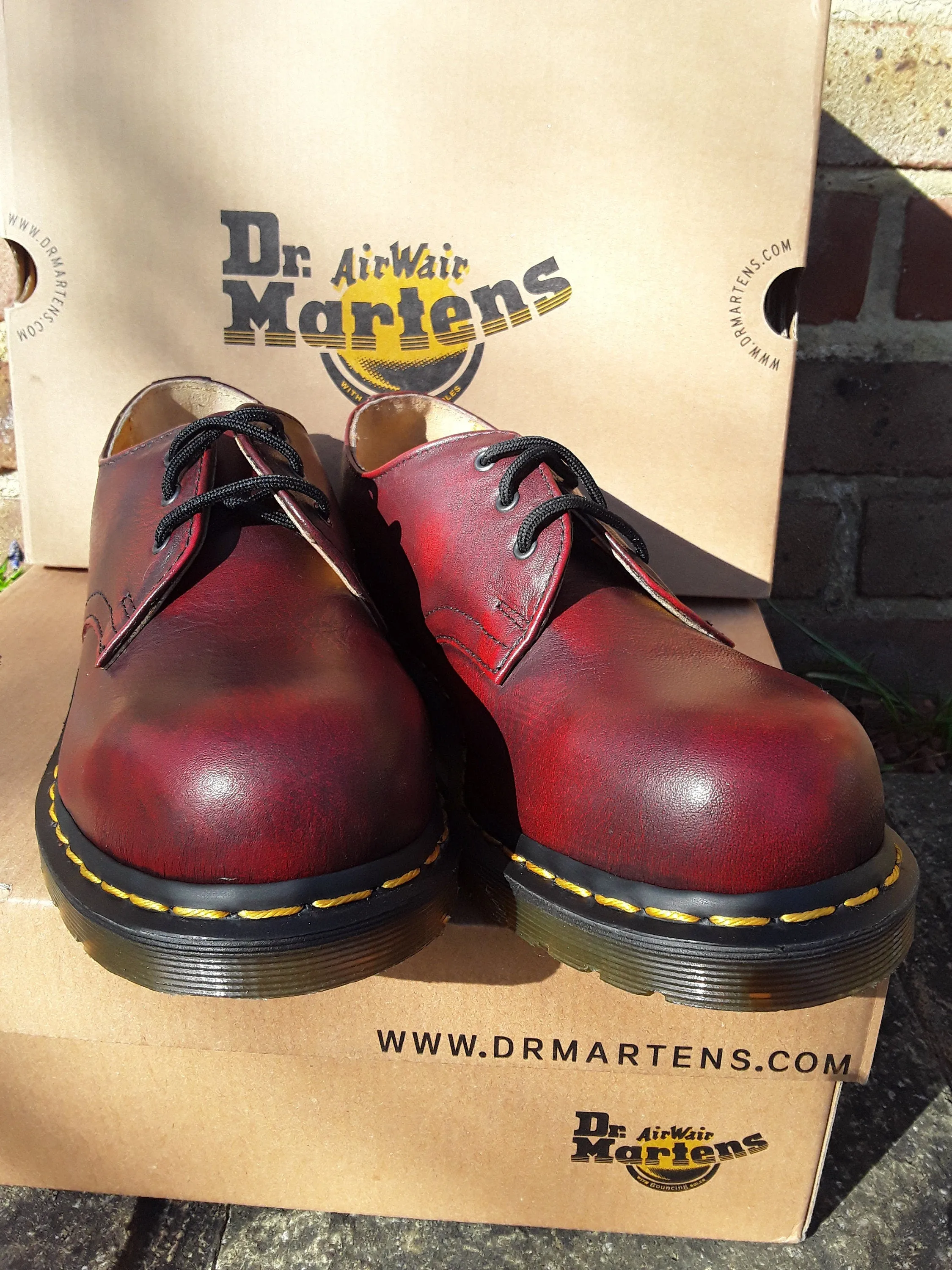 Vintage Deep Red Dr. Martens Shoes, 3-Hole Steel Toe, Sizes UK3-UK6