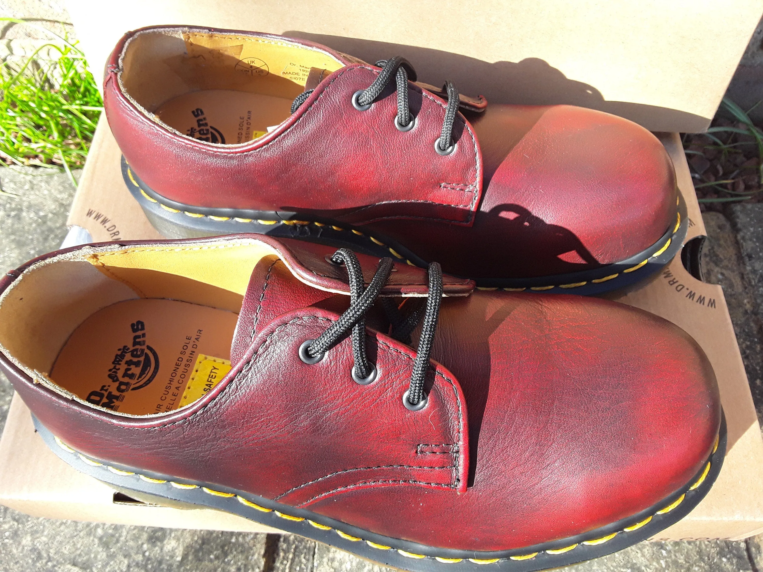 Vintage Deep Red Dr. Martens Shoes, 3-Hole Steel Toe, Sizes UK3-UK6