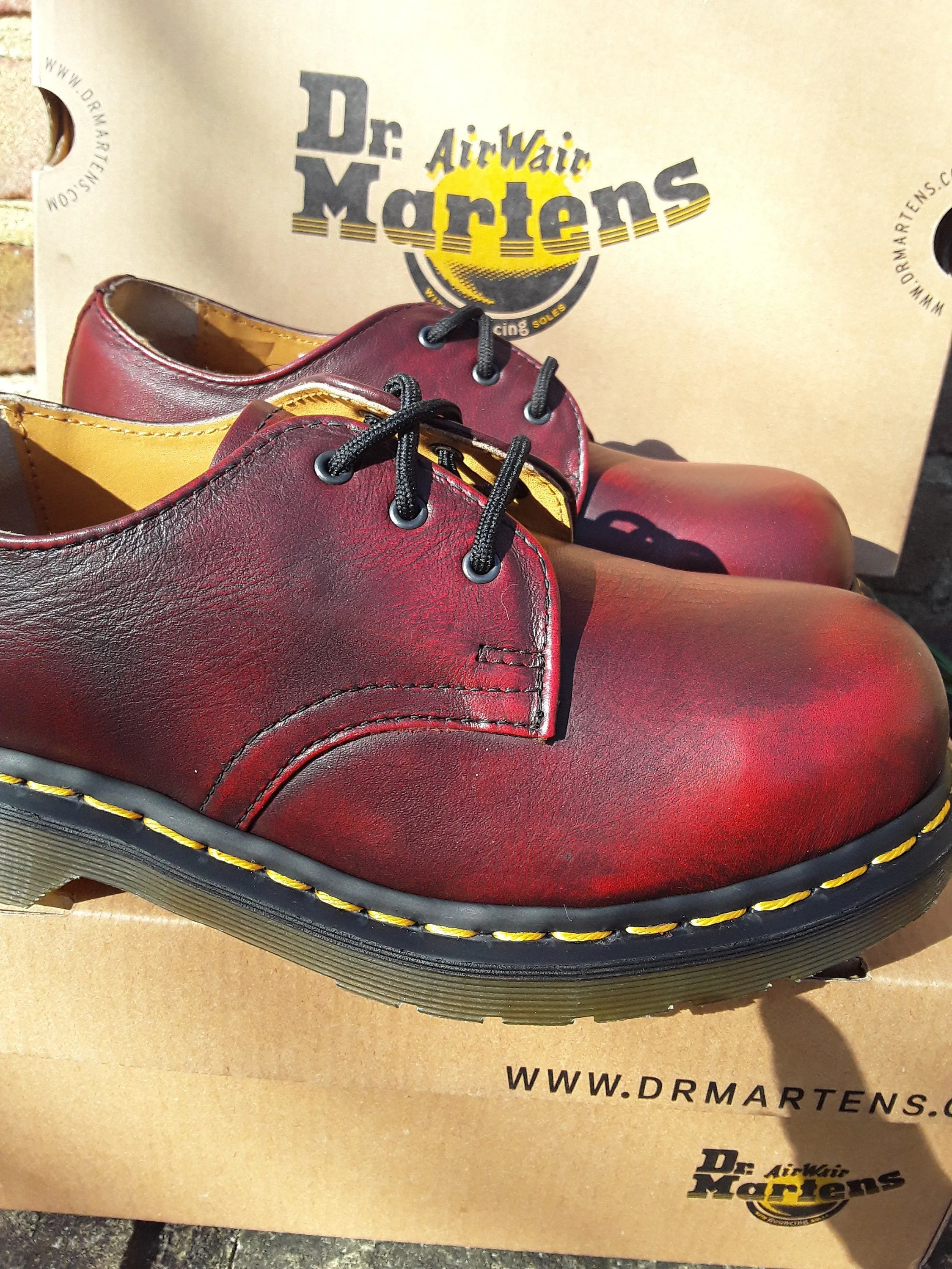 Vintage Deep Red Dr. Martens Shoes, 3-Hole Steel Toe, Sizes UK3-UK6