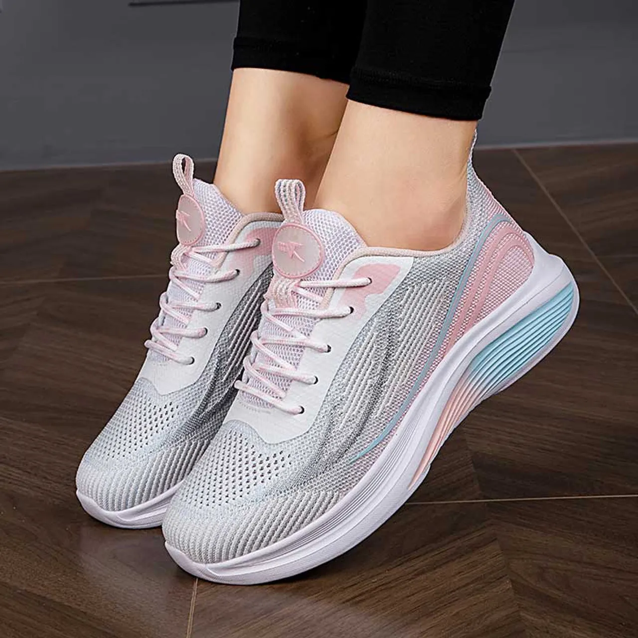 White Blue Flyknit Stripe Texture Pattern Sneaker Shoe