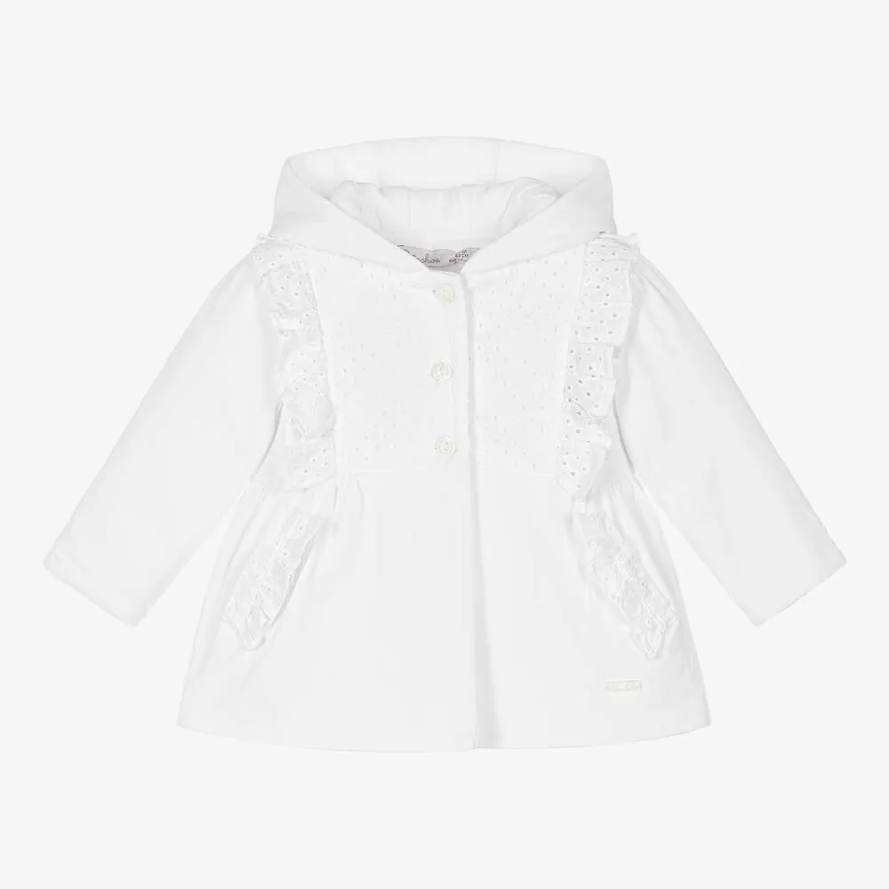 White Cotton Coat for Baby Girls