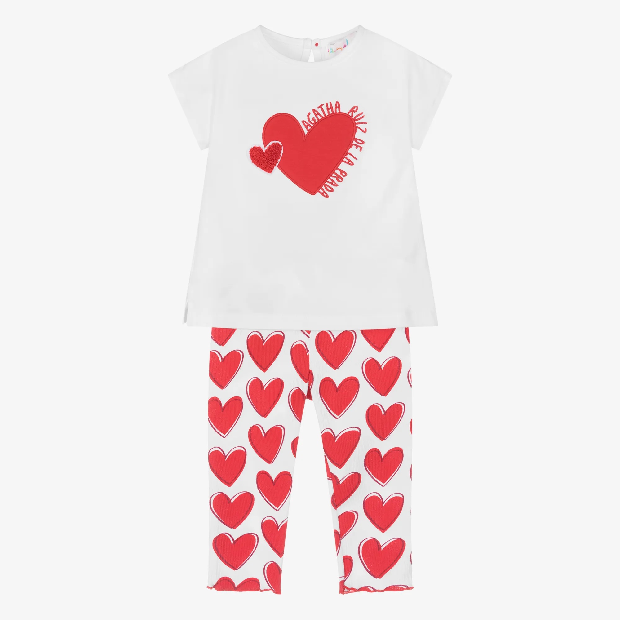 White Heart Print Cotton Leggings Set