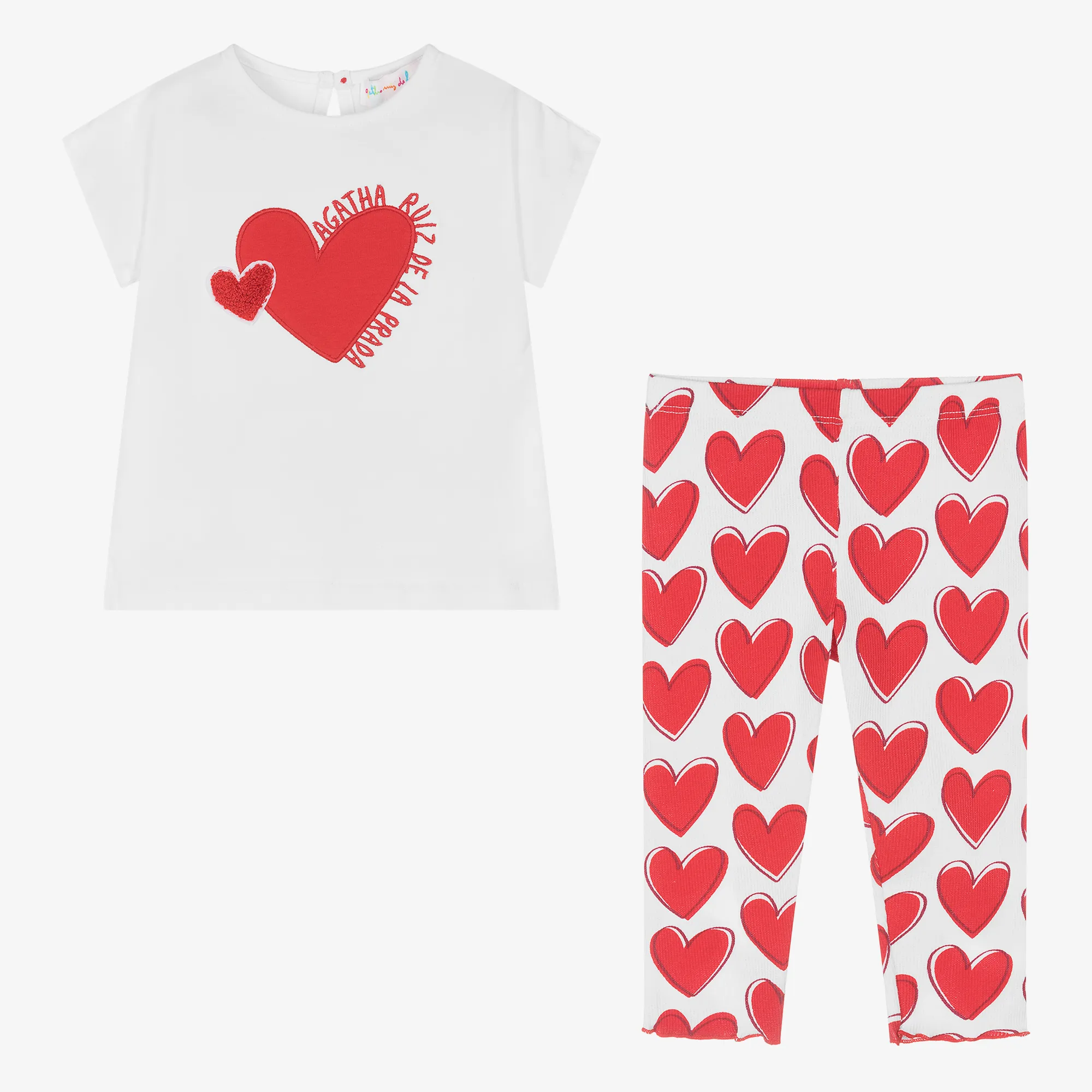 White Heart Print Cotton Leggings Set