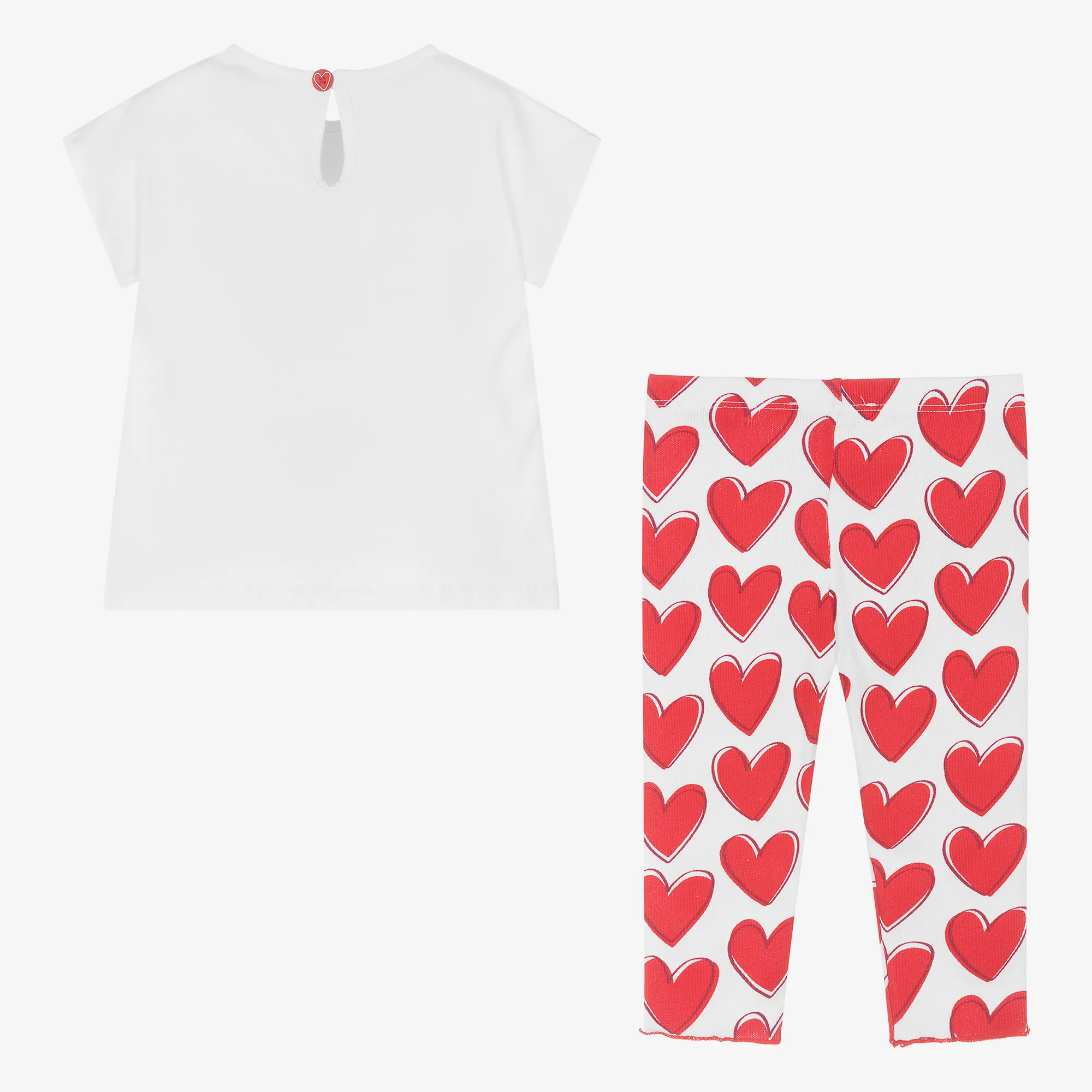 White Heart Print Cotton Leggings Set