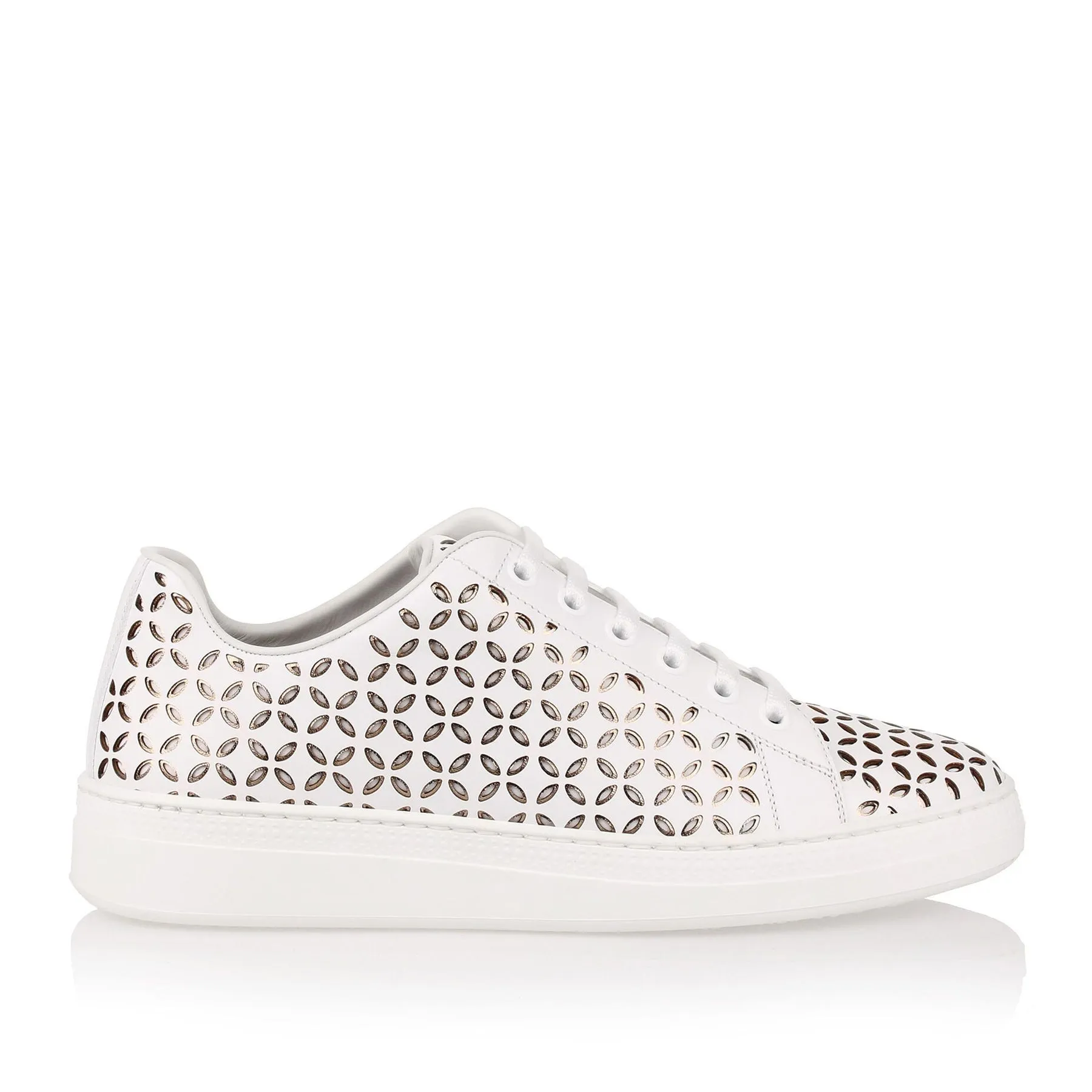 White Laser-Cut Leather Sneaker by Alaïa