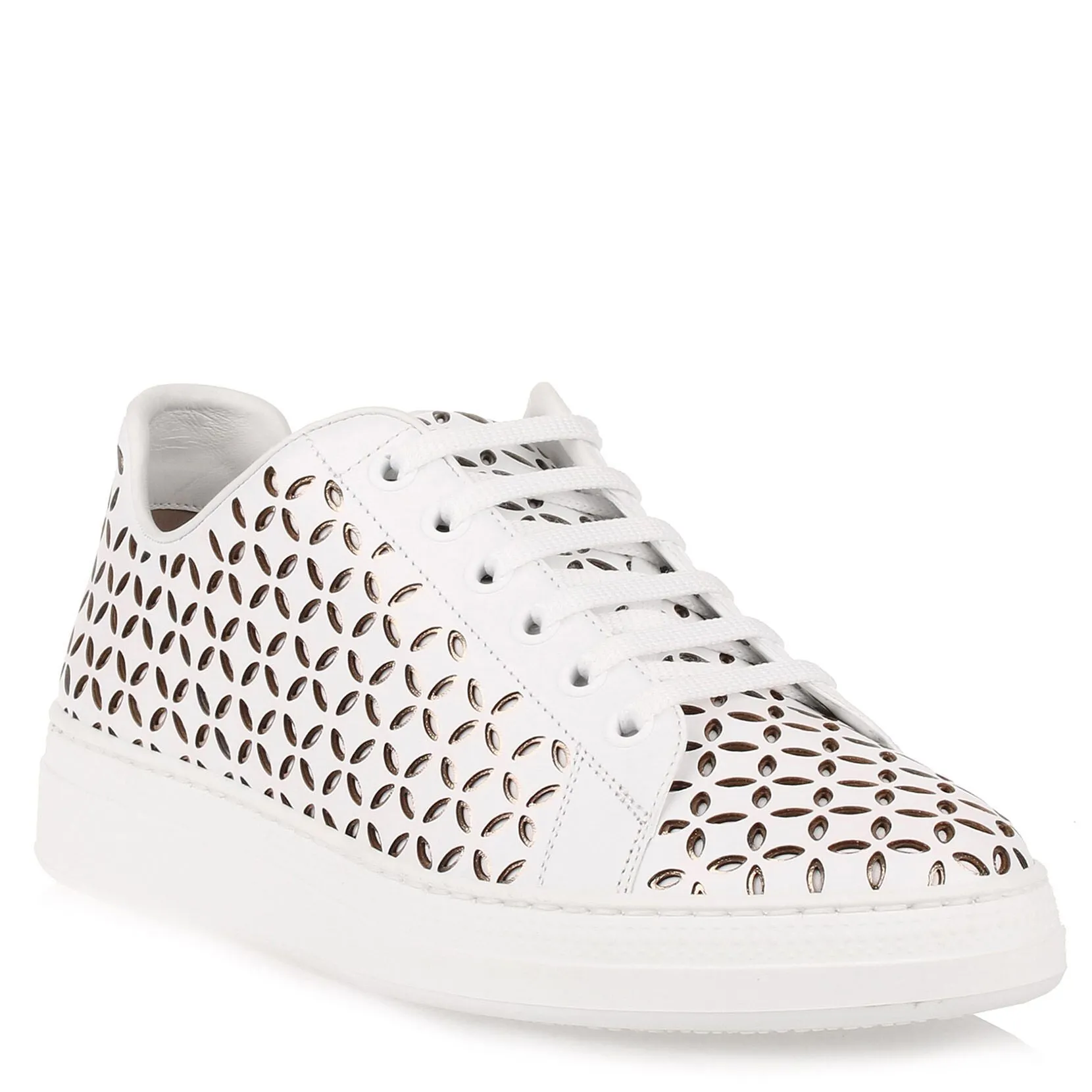 White Laser-Cut Leather Sneaker by Alaïa