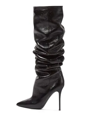 Womens Black Slouch Boots with Stiletto Heel