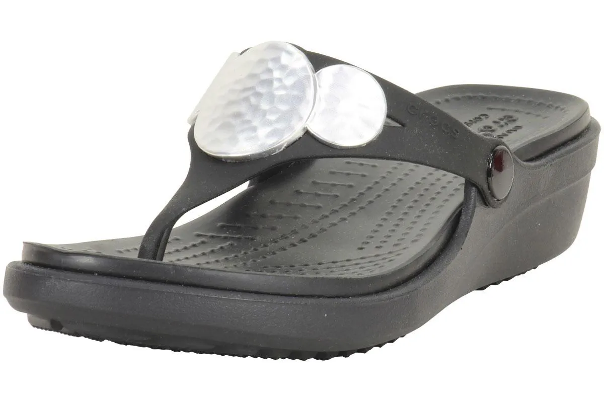 Women's Crocs Sanrah Embellished Wedge Flip Flops Sandals