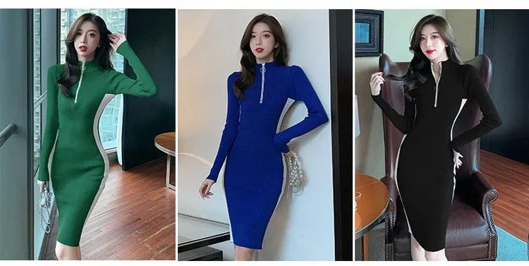 Women's Office Casual Long Sleeve Knee-Length Party Dress