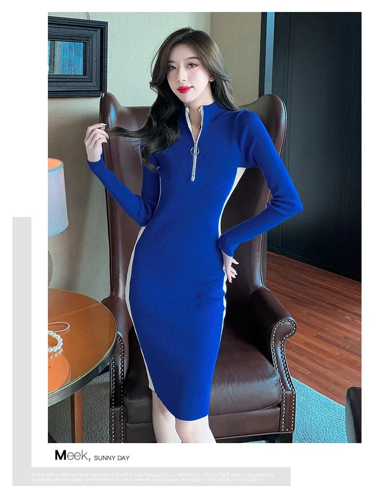 Women's Office Casual Long Sleeve Knee-Length Party Dress