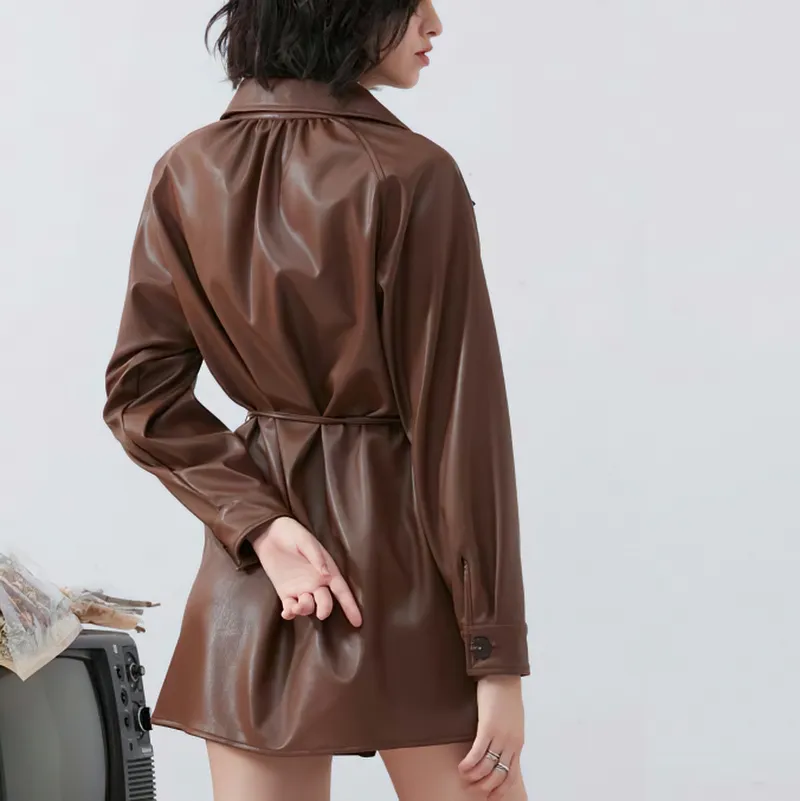 Women's Stylish Faux Leather Long Jacket - Chic Outerwear