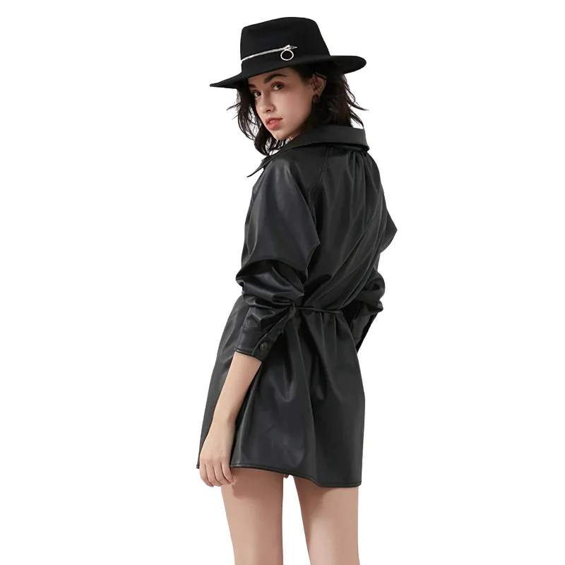 Women's Stylish Faux Leather Long Jacket - Chic Outerwear