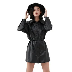 Women's Stylish Faux Leather Long Jacket - Chic Outerwear