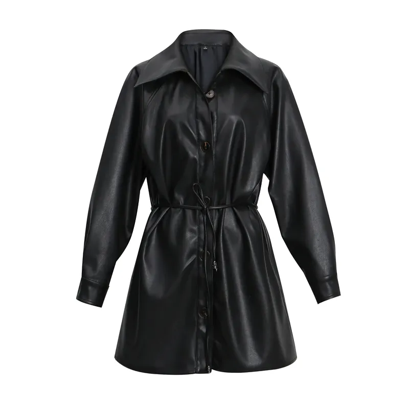 Women's Stylish Faux Leather Long Jacket - Chic Outerwear