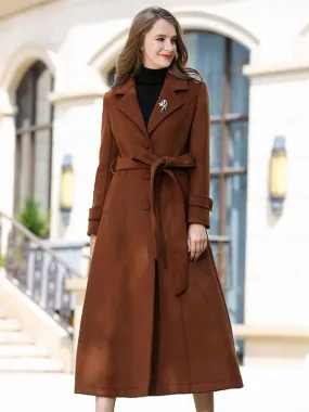 Womens Winter Coat with Belt and Buttons - A-Line Full Length Coat 2024