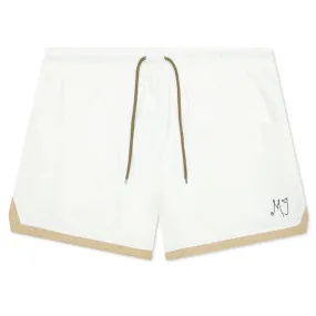 Women's Woven Shorts in Sail, Team Gold, and Brown Kelp