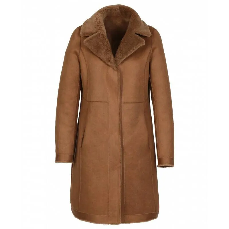 Wool reversible coat in cognac color with style number 64006