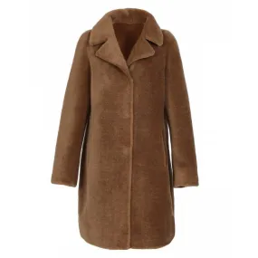 Wool reversible coat in cognac color with style number 64006