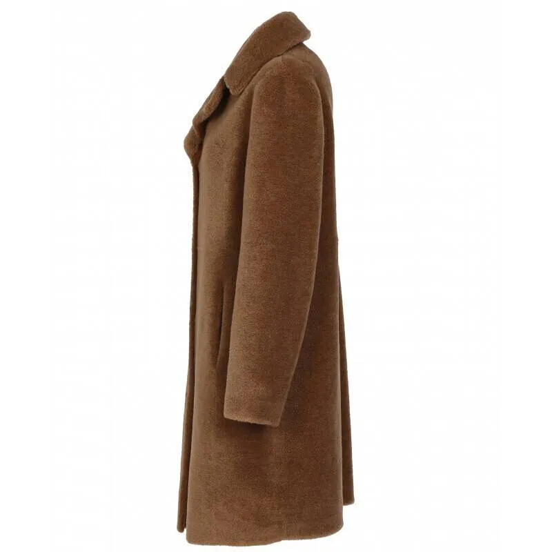 Wool reversible coat in cognac color with style number 64006