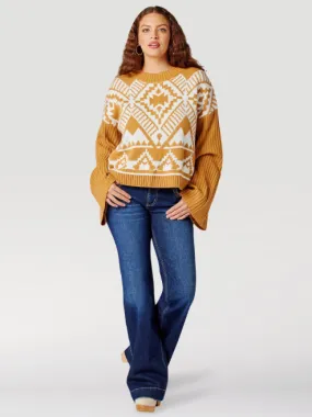 Wrangler Women's Southwestern Bell Sleeve Sweater - Mustard