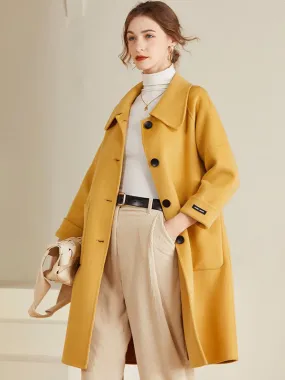 Yellow Winter Coat Women Midi Length Cozy Winter 2024