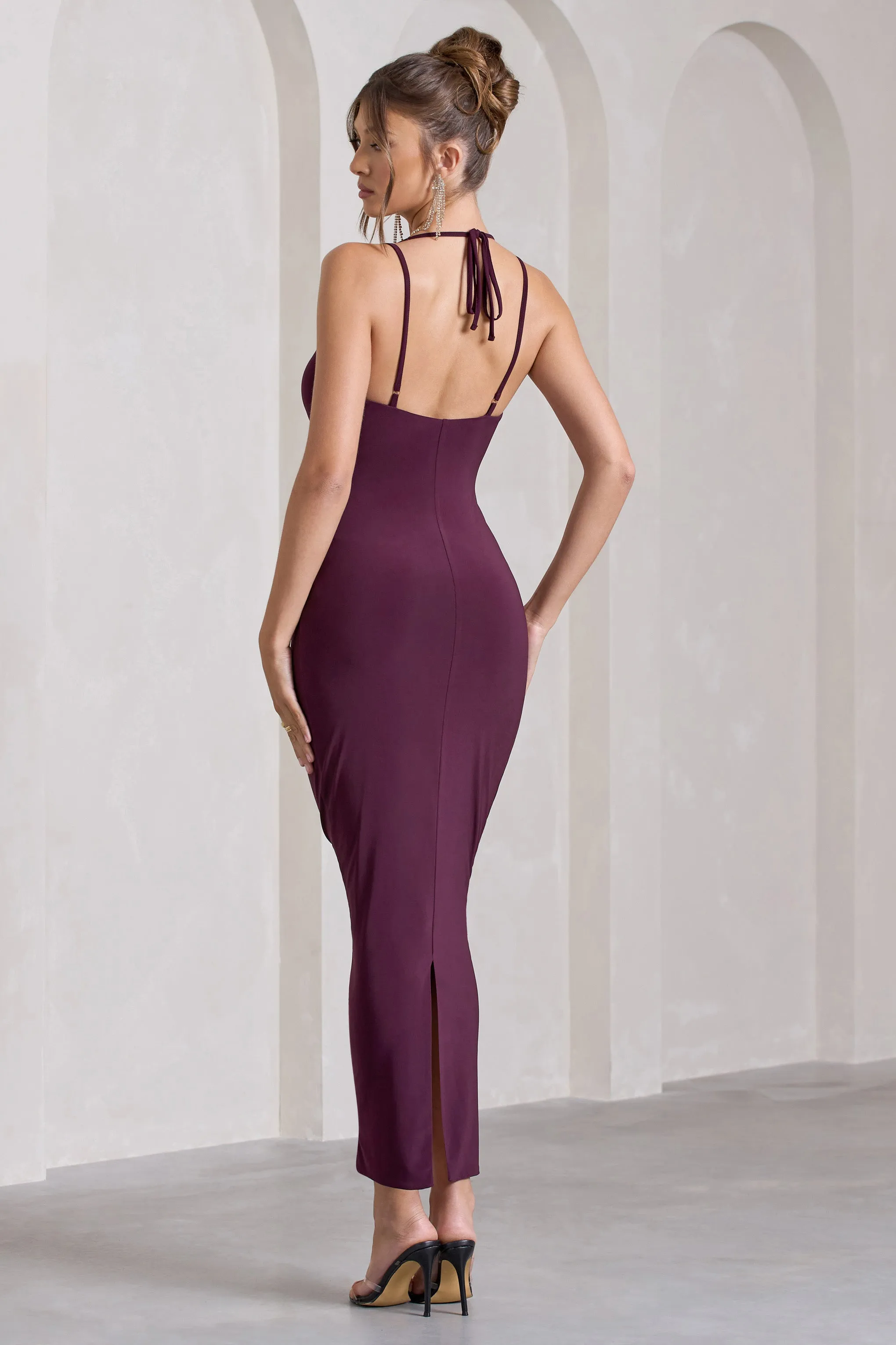 Plum Plunge-Neck Twisted Maxi Dress Yvette With Cross-Back