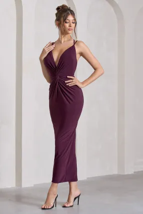 Plum Plunge-Neck Twisted Maxi Dress Yvette With Cross-Back