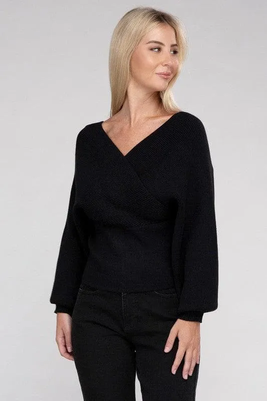 ZENANA Viscose Cross Wrap Sweater