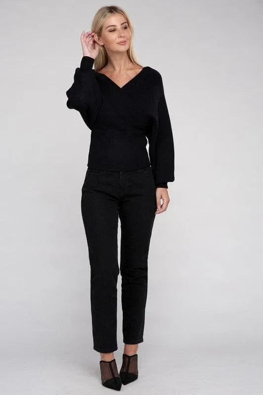 ZENANA Viscose Cross Wrap Sweater